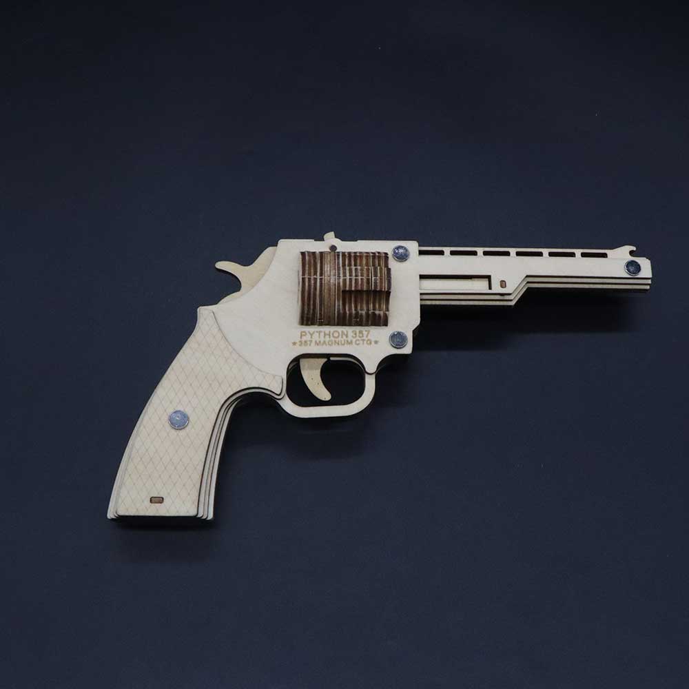 Assembled Revolver Wooden Rubber Band Gun Model Kit - Tophatter Daily Deals