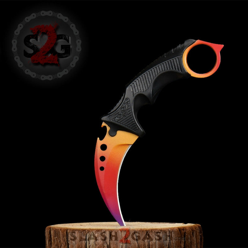 CSGO Radiant Karambit Full TANG Tactical Claw Neck Knife ELITE ver Radiant Fade Knife-Fixed - Tophatter Daily Deals