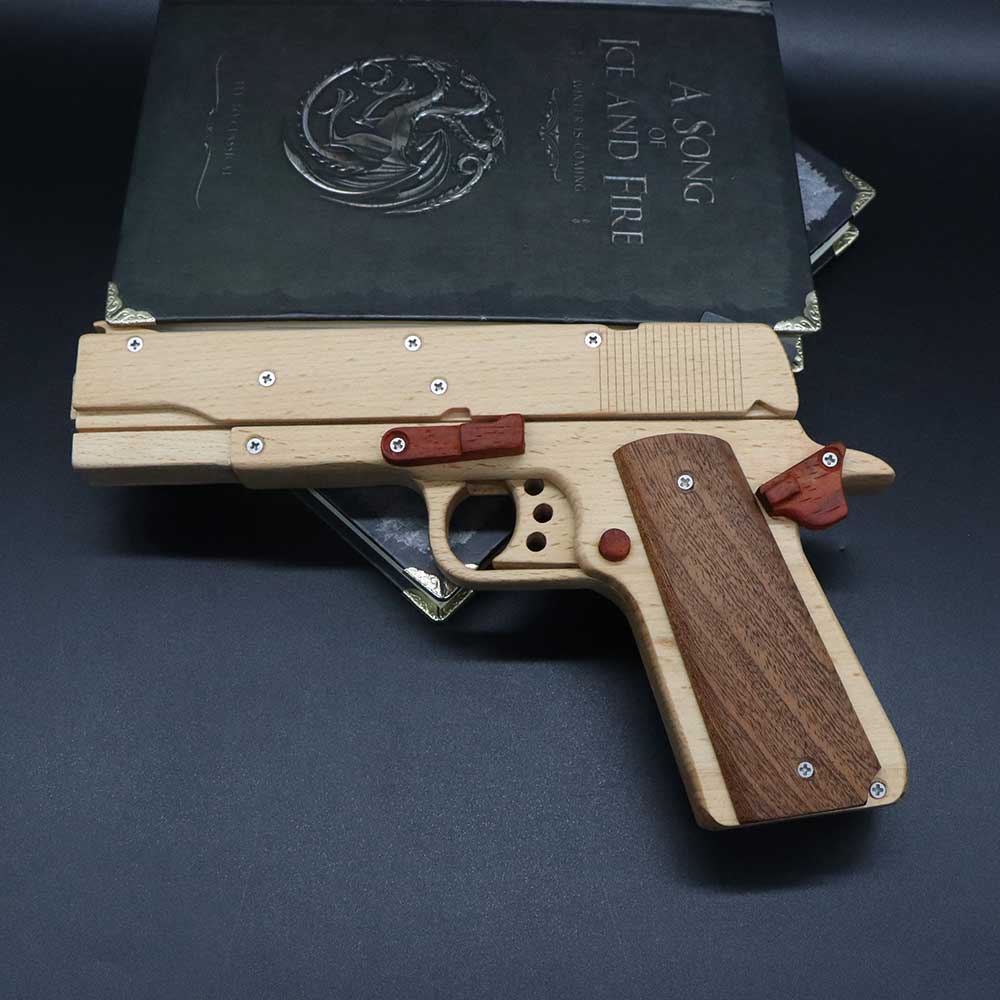 Assembled M1911 Wooden Replica Rubber Band Gun - Tophatter Daily Deals