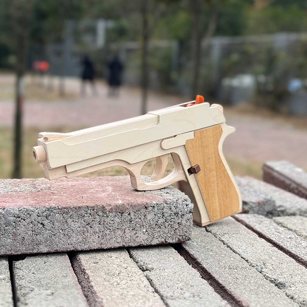 Solid Wooden Rubber Band M92F Pistol With Functional Clip - Tophatter Daily Deals