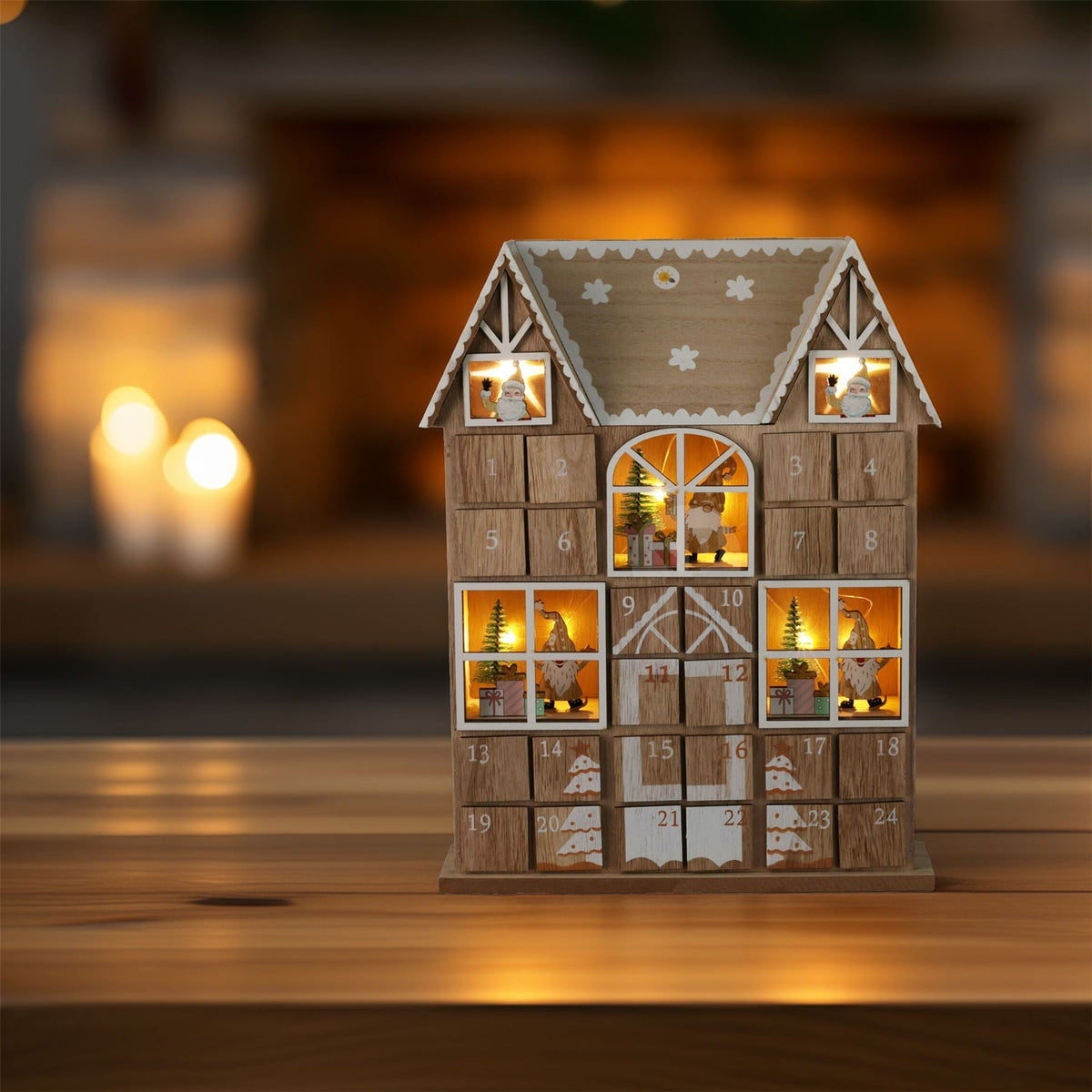 Wooden House Advent Calendar with 24 Drawers and LED Lights | Christmas Calendar Advent Calendar - Tophatter Daily Deals