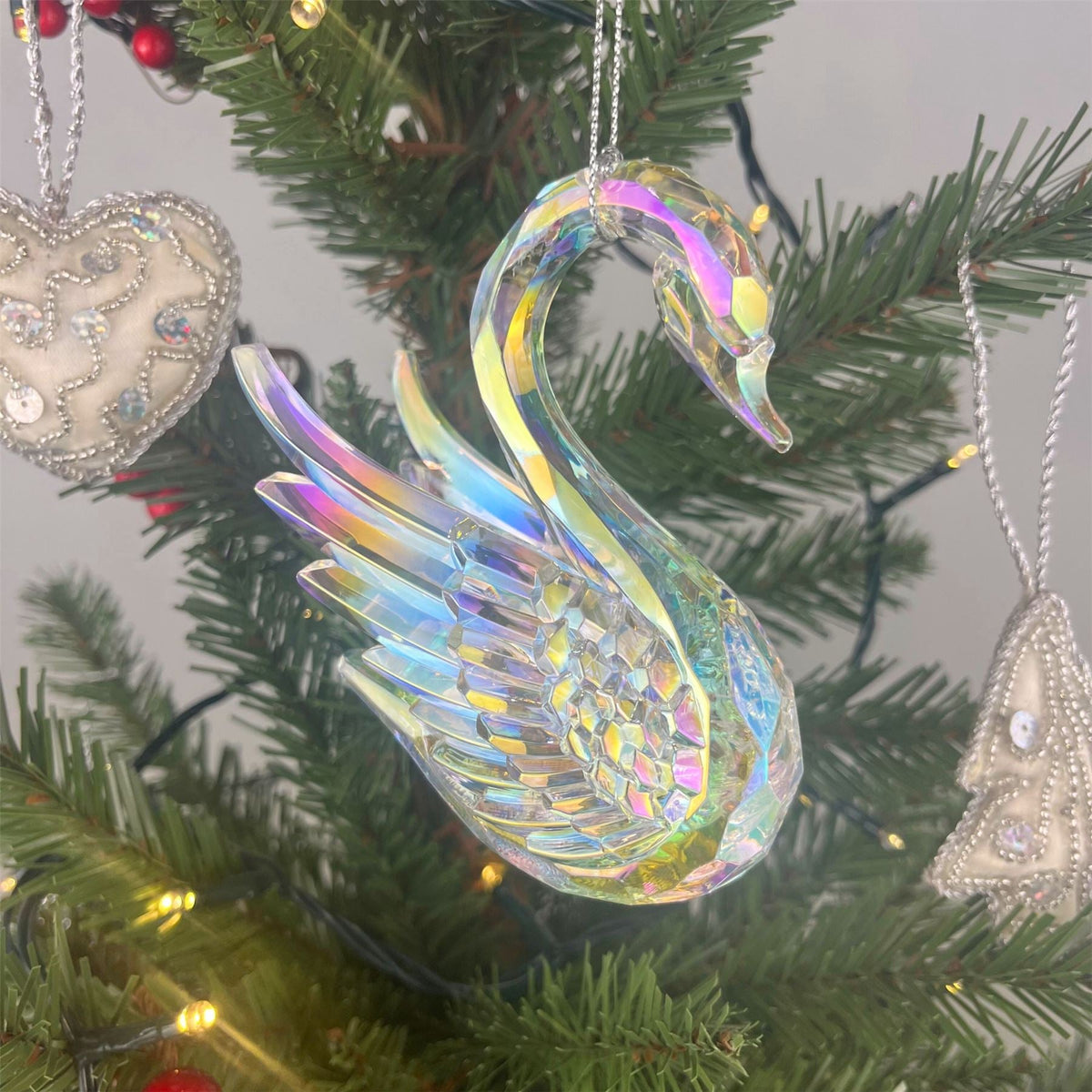 Rainbow Iridescent Swan Christmas Bauble | Bird Christmas Tree Ornament - 10cm Baubles - Tophatter Daily Deals