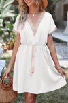 Tassel V-Neck Short Sleeve Dress White Casual Dresses - Tophatter Daily Deals