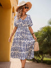 Printed V-Neck Short Sleeve Midi Dress Casual Dresses - Tophatter Daily Deals