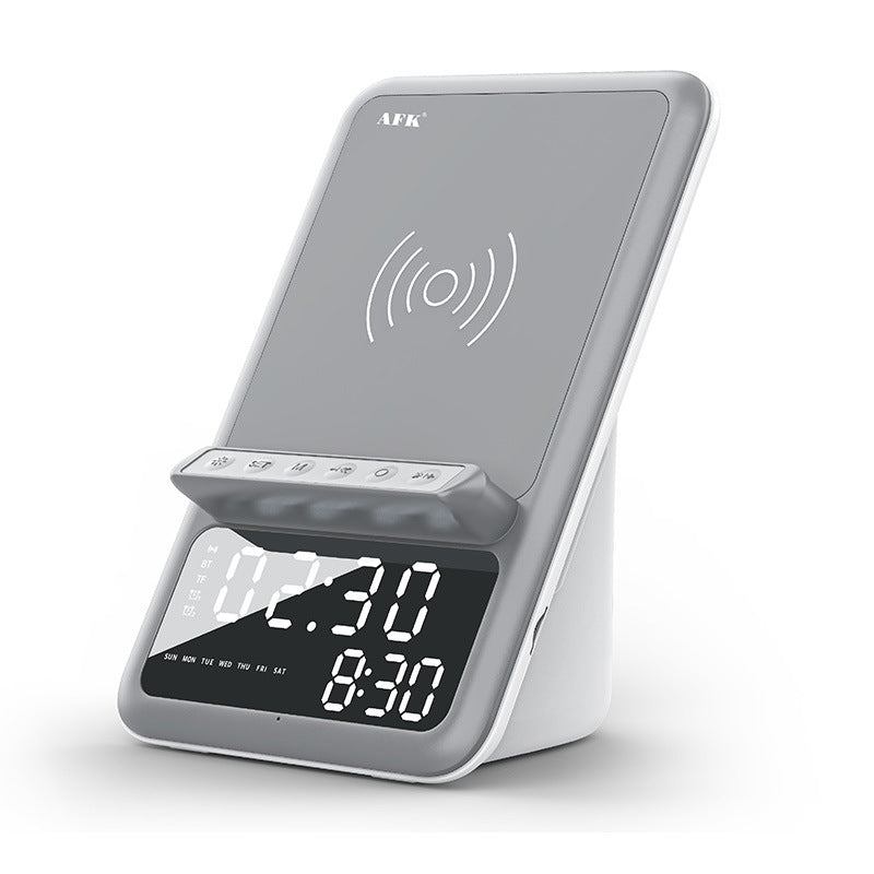 Bluetooth Speaker Clock With Wireless Charger Phone Holder Black and white USB 0 - Tophatter Daily Deals