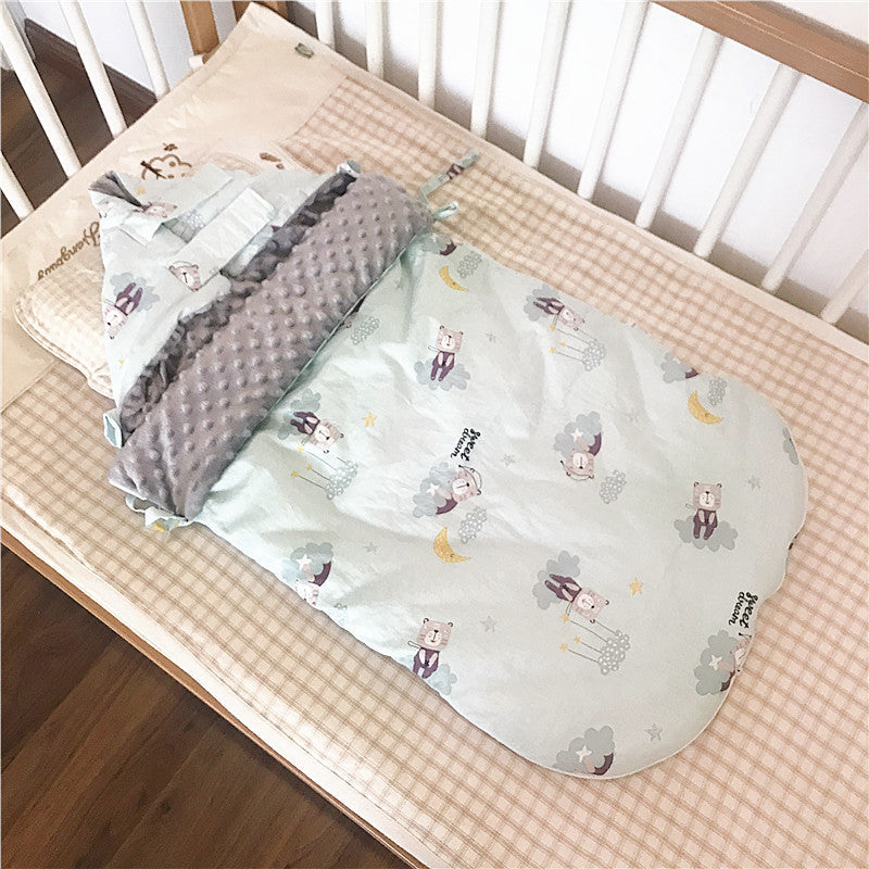 Baby Cotton Beanie Velvet Sleeping Bag Autumn And Winter Thickening Green bear 0 - Tophatter Daily Deals