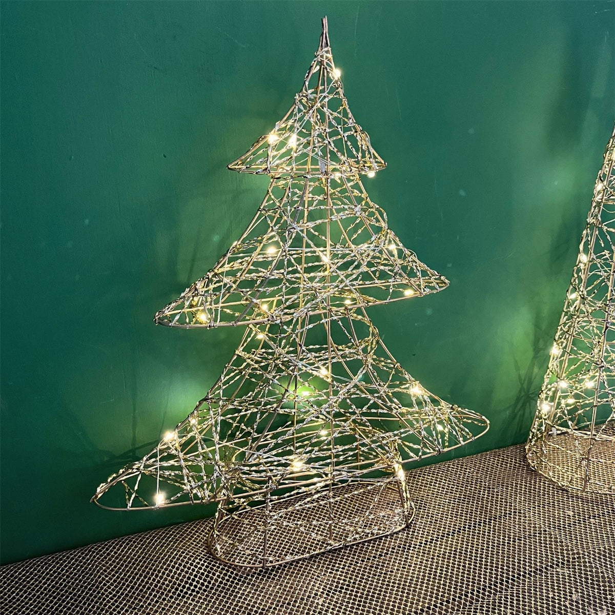 Gold Christmas Tree Light | Gold Wire LED Standing Tree Decoration - 30cm LED Light - Tophatter Daily Deals