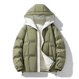 Warm Men's Puffer Coat - Boxy Quilted Hooded, Cotton Winter Light Army Green 3D Changing Face Moving Picture Frame - Tophatter Daily Deals