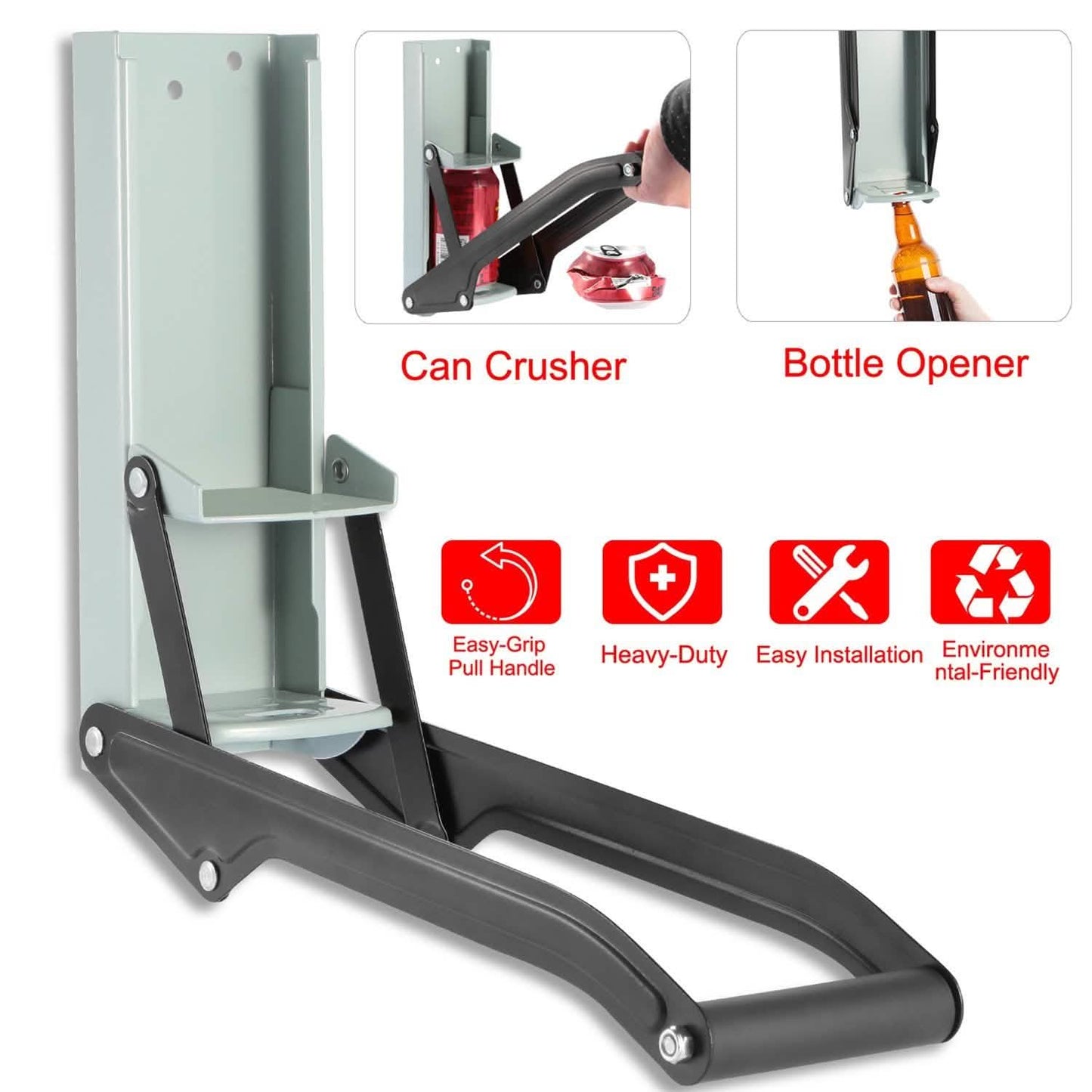 16oz Can Crusher Heavy Duty Metal with Bottle Opener Wall Mounted Kitchen Tools & Gadgets - Tophatter Daily Deals