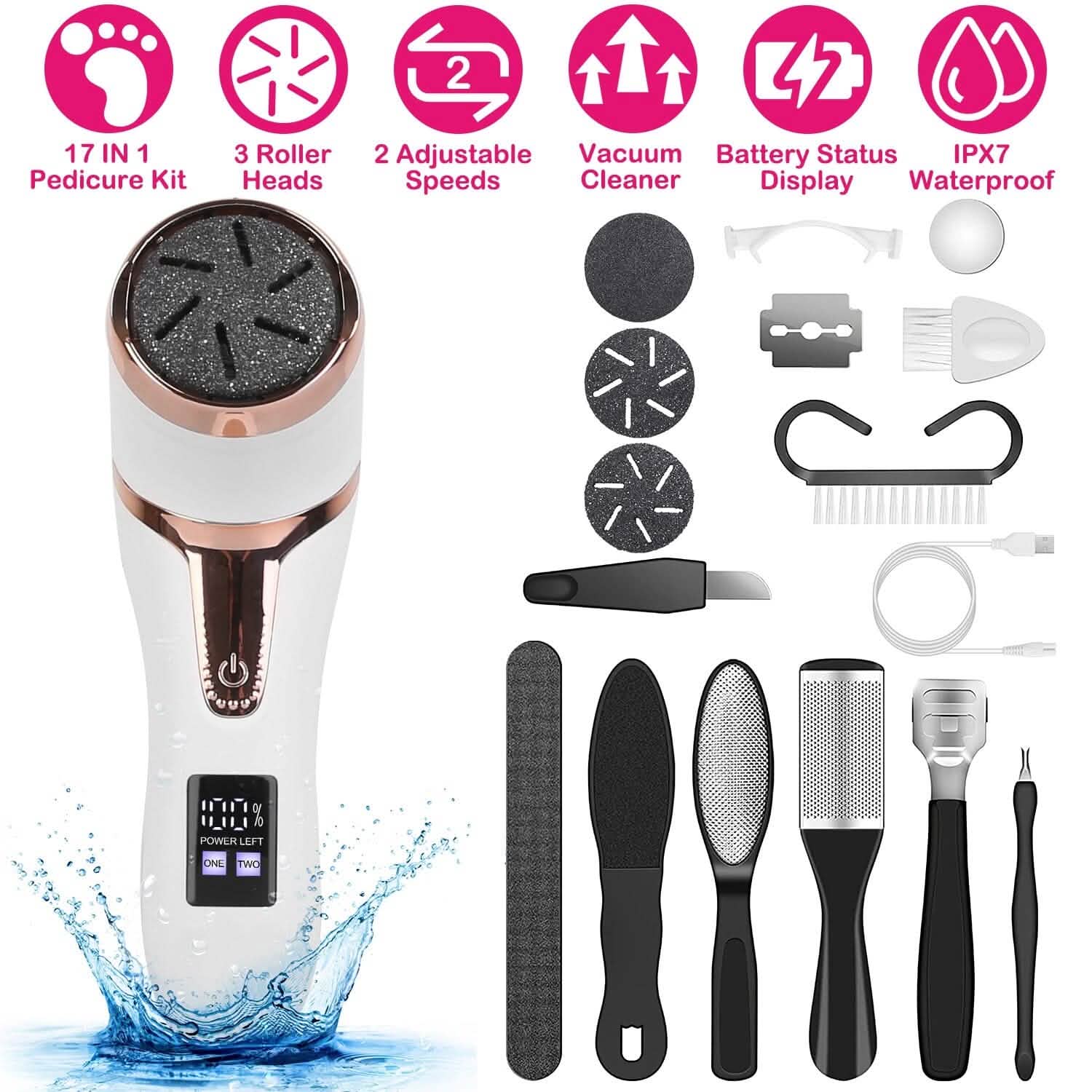 17-Pieces Set: Electric Foot Callus Remover with Vacuum Foot Grinder Rechargeable Beauty & Personal Care - Tophatter Daily Deals