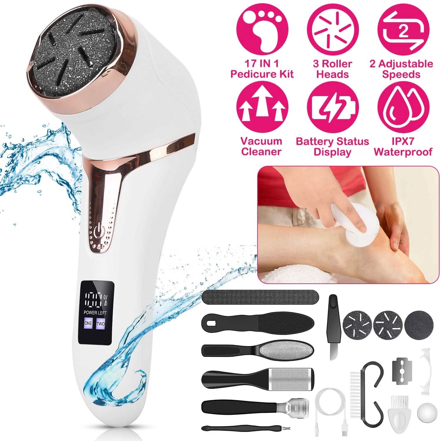 17-Pieces Set: Electric Foot Callus Remover with Vacuum Foot Grinder Rechargeable Beauty & Personal Care - Tophatter Daily Deals
