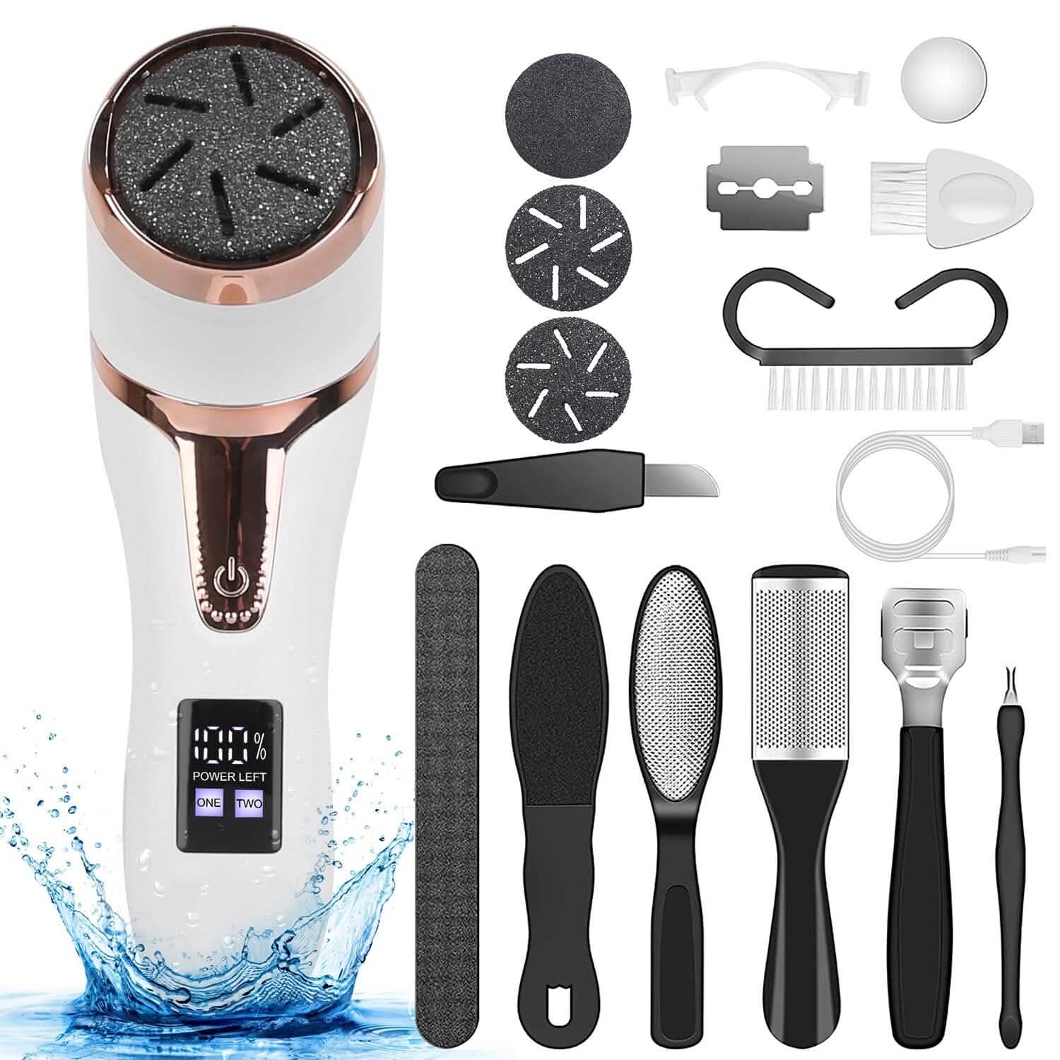 17-Pieces Set: Electric Foot Callus Remover with Vacuum Foot Grinder Rechargeable Beauty & Personal Care - Tophatter Daily Deals