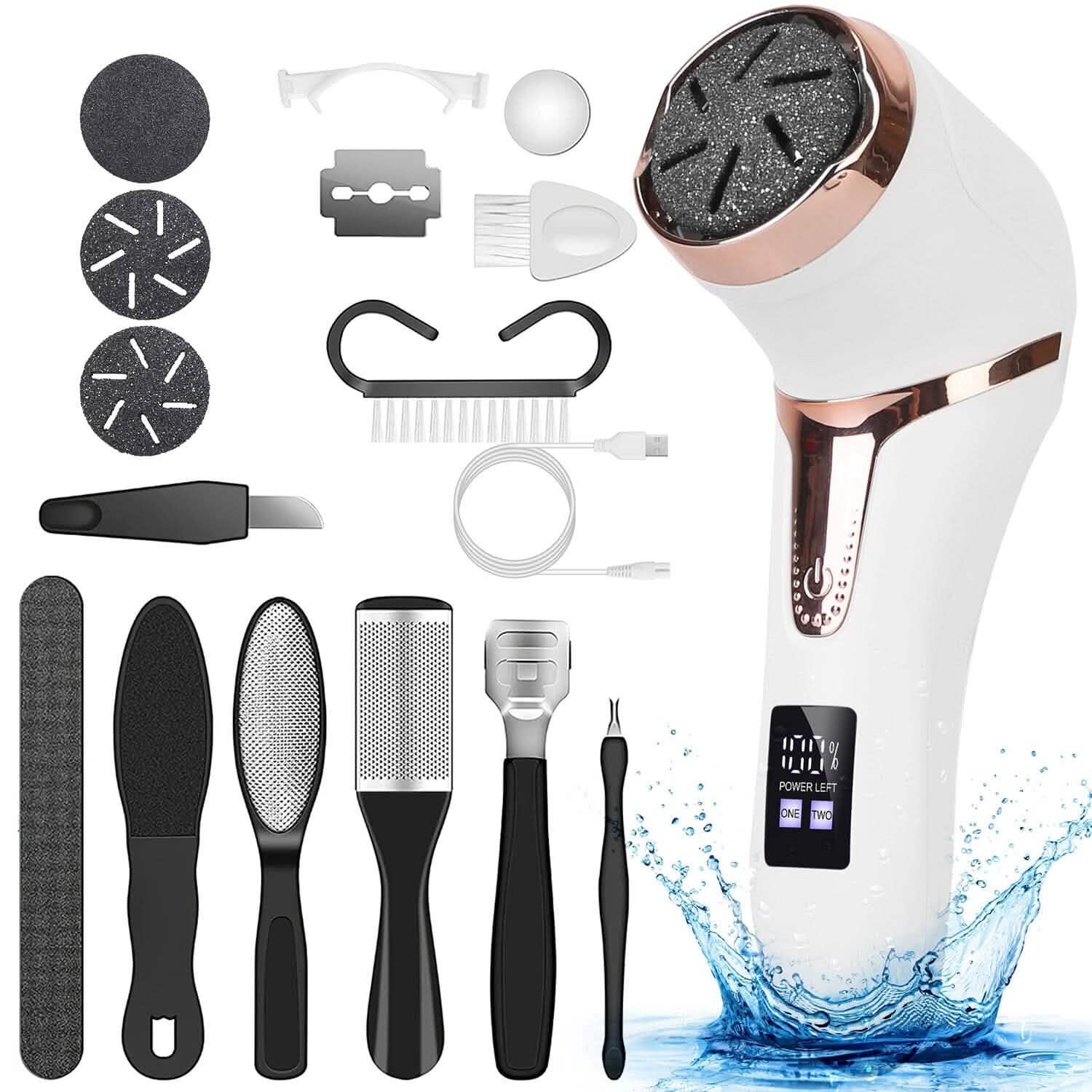 17-Pieces Set: Electric Foot Callus Remover with Vacuum Foot Grinder Rechargeable Beauty & Personal Care - Tophatter Daily Deals