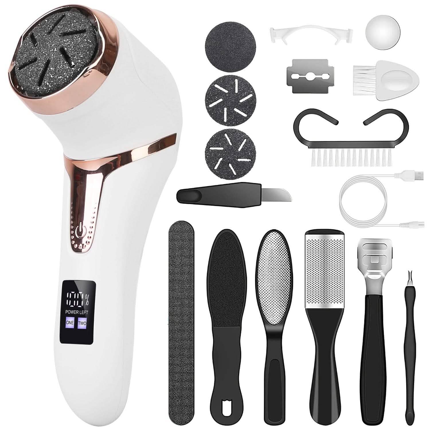 17-Pieces Set: Electric Foot Callus Remover with Vacuum Foot Grinder Rechargeable Beauty & Personal Care - Tophatter Daily Deals