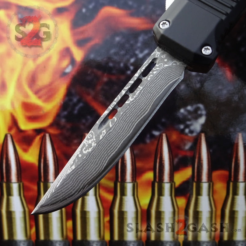 S2G Tactical Small 7" OTF Bullet HK Automatic Knife - REAL Layered Damascus Single Edge - Silver Hardware Knife-OTF - Tophatter Daily Deals