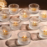 Set of 2 Ribbed Tea Light Candle Holders | Clear Glass Tealight Candle Holders Candle Holder - Tophatter Daily Deals