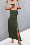 Strapless Split Maxi Dress Army Green Casual Dresses - Tophatter Daily Deals
