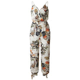 back tether deep V-neck suspender jumpsuit White 0 - Tophatter Daily Deals