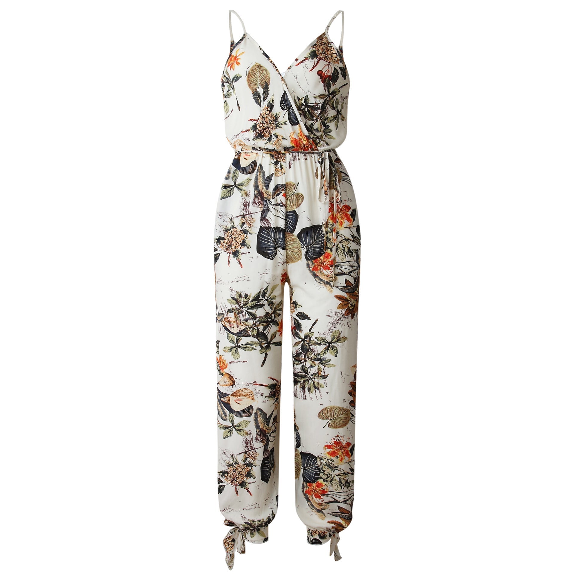 back tether deep V-neck suspender jumpsuit White 0 - Tophatter Daily Deals