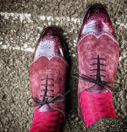 British style carved lace Goodyear breathable high-end men's shoes Red suede 0 - Tophatter Daily Deals