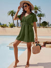 Smocked V-Neck Short Sleeve Dress Casual Dresses - Tophatter Daily Deals