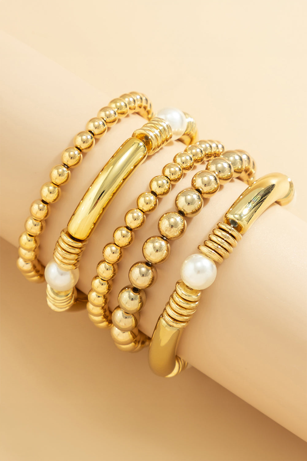 Gold 5Pcs Minimalist Pearl Bracelet Set Bracelets - Tophatter Daily Deals