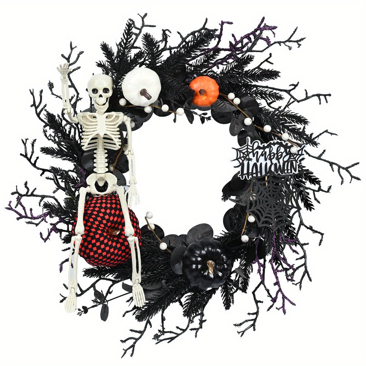Halloween Skeleton Garland Wreath Wall Hanging Halloween - Tophatter Daily Deals