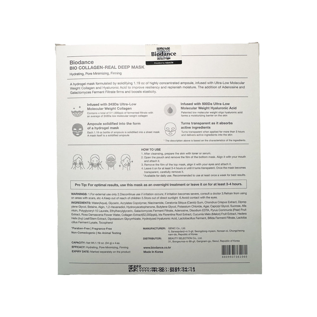 Biodance Bio-Collagen Real Deep Sheet Face Mask 4pcs Sachets/Units - Tophatter Daily Deals