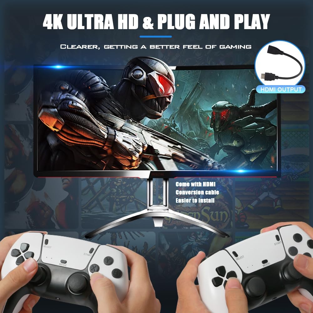 Mini Retro Game Console with 20,000 Classic Games - 4K HD Output, Dual Wireless Controllers - Tophatter Daily Deals