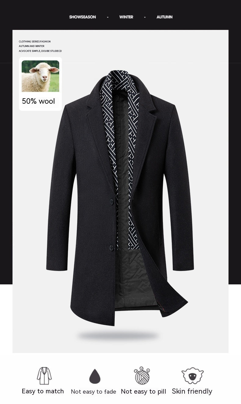 Warm Mens Wool Coat - Mid Length Structured Cut, Winter 3D Changing Face Moving Picture Frame - Tophatter Daily Deals