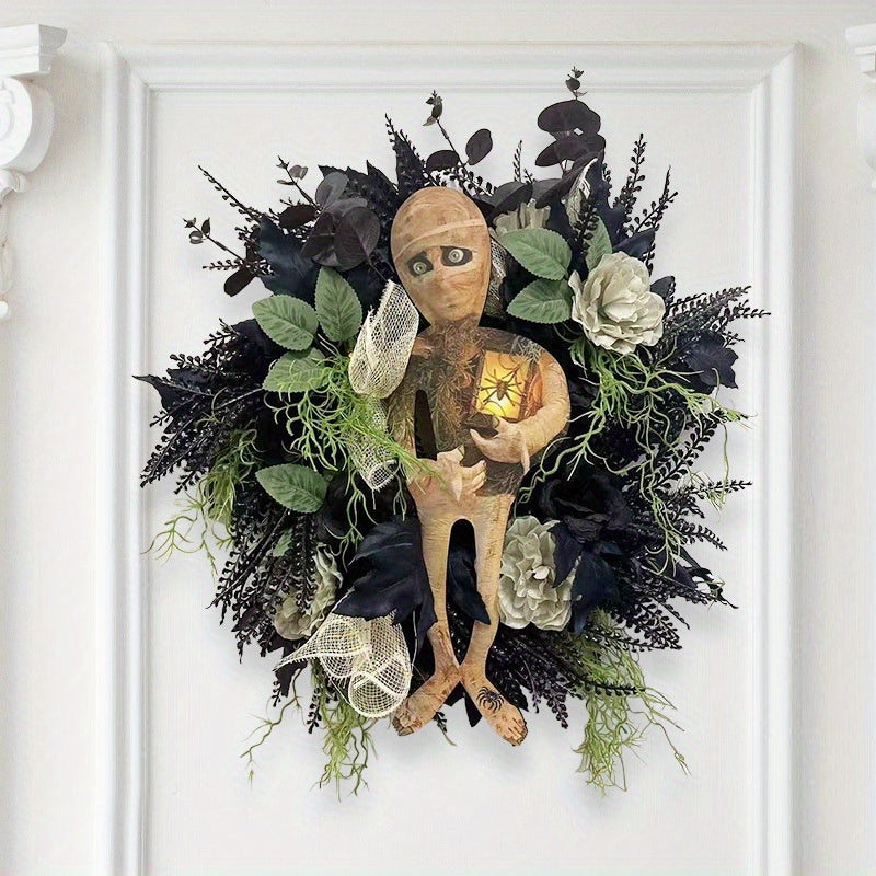 Spooky Mummy Halloween Wreath for Door and Indoor Halloween - Tophatter Daily Deals