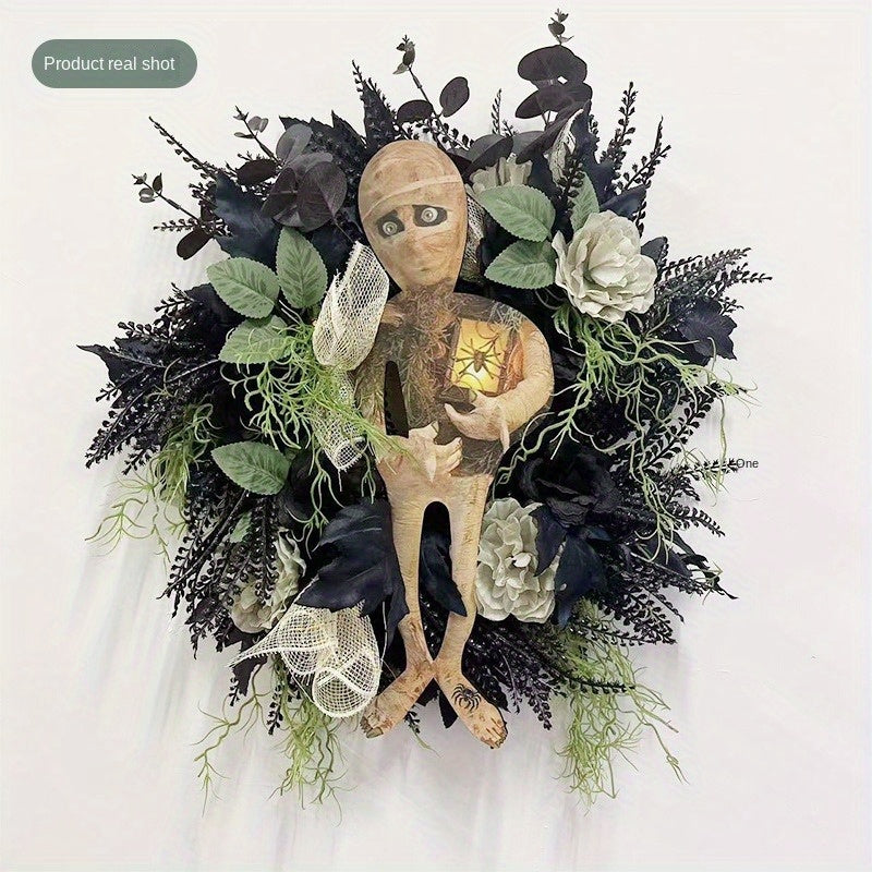 Spooky Mummy Halloween Wreath for Door and Indoor Halloween - Tophatter Daily Deals
