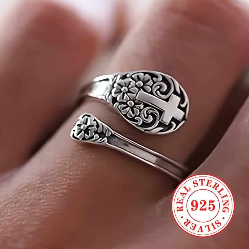 925 Sterling Silver Bohemian Faith Ring – Adjustable Vintage Cross Rings - Tophatter Daily Deals