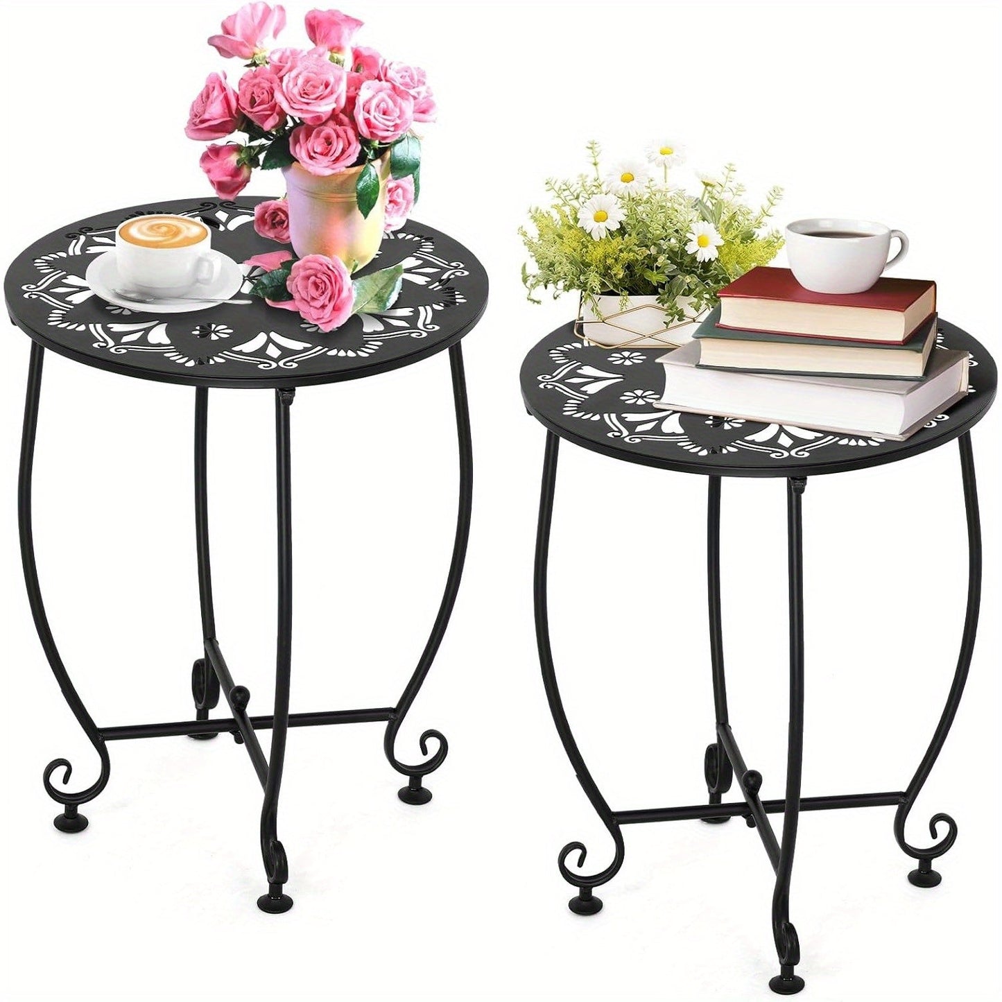 2-Pack Cast Iron Patio Side Tables Furniture > Outdoor > Outdoor Tables - Tophatter Daily Deals