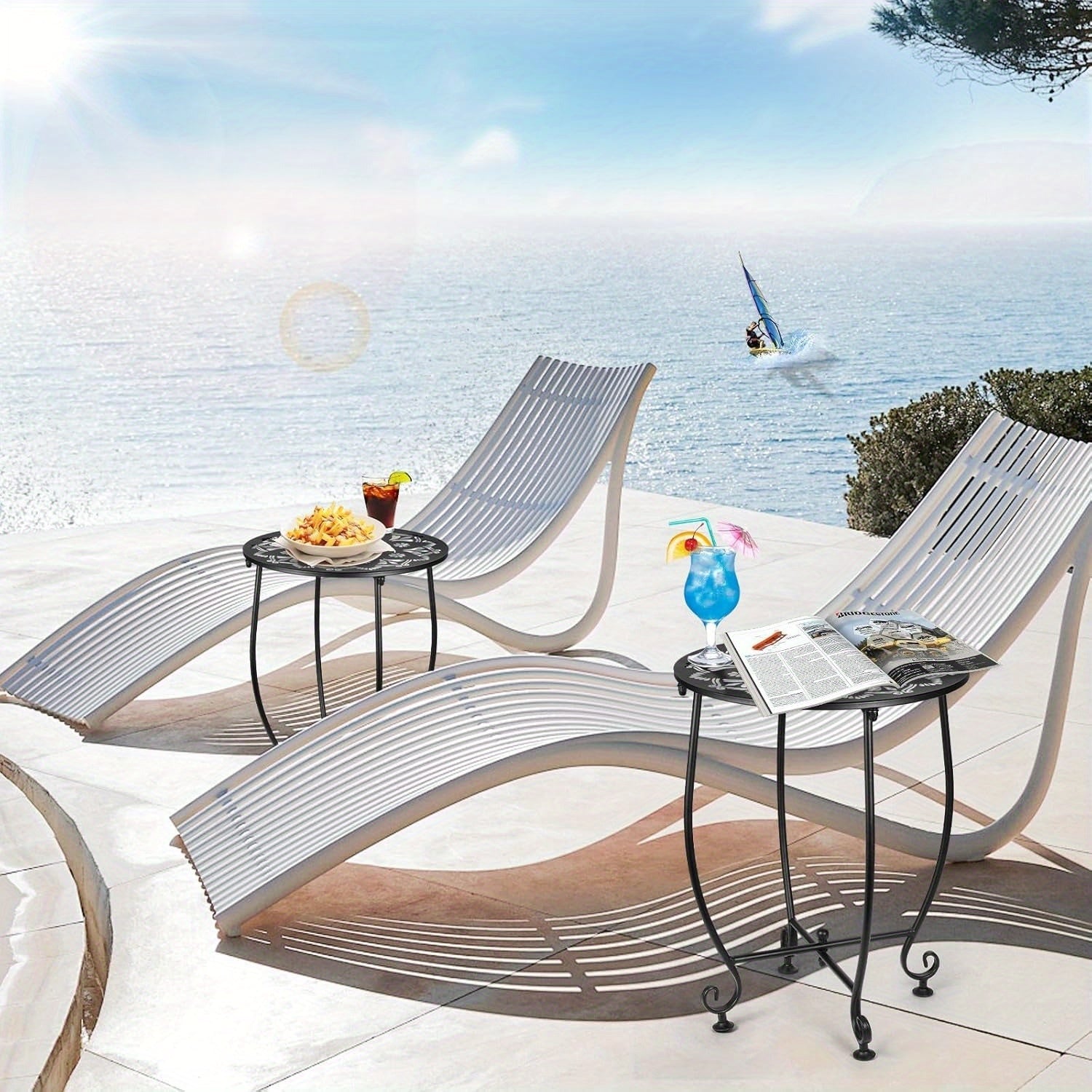 2-Pack Cast Iron Patio Side Tables Furniture > Outdoor > Outdoor Tables - Tophatter Daily Deals