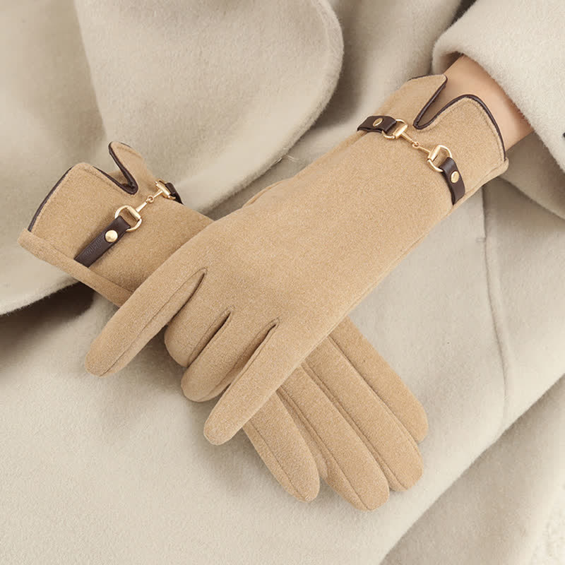 Windproof Women’s Buckle Gloves - Refined Wool Blend, City Khaki - Tophatter Daily Deals