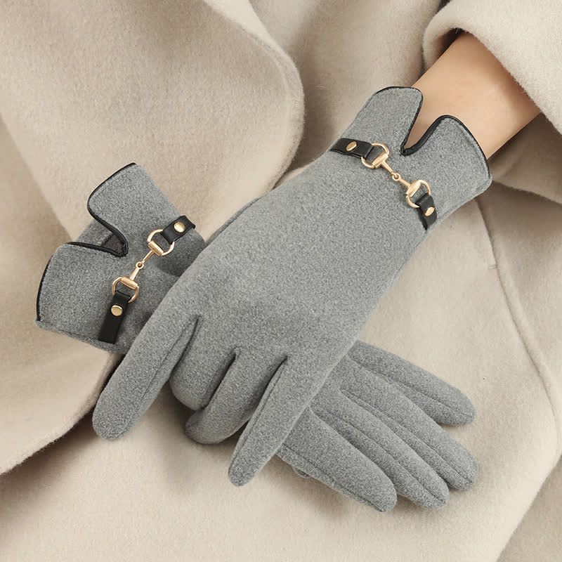 Windproof Women’s Buckle Gloves - Refined Wool Blend, City Gray - Tophatter Daily Deals