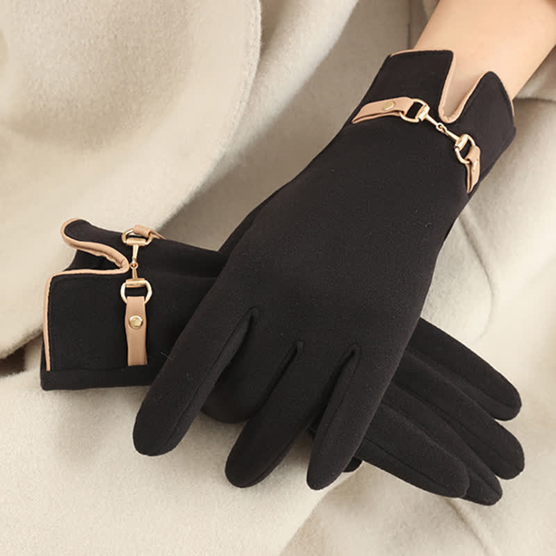 Windproof Women’s Buckle Gloves - Refined Wool Blend, City Black - Tophatter Daily Deals