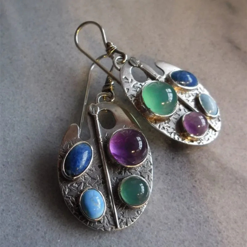 Bohemian New Personalized Multicolor Gemstone Earrings Alloy Earring 0 - Tophatter Daily Deals