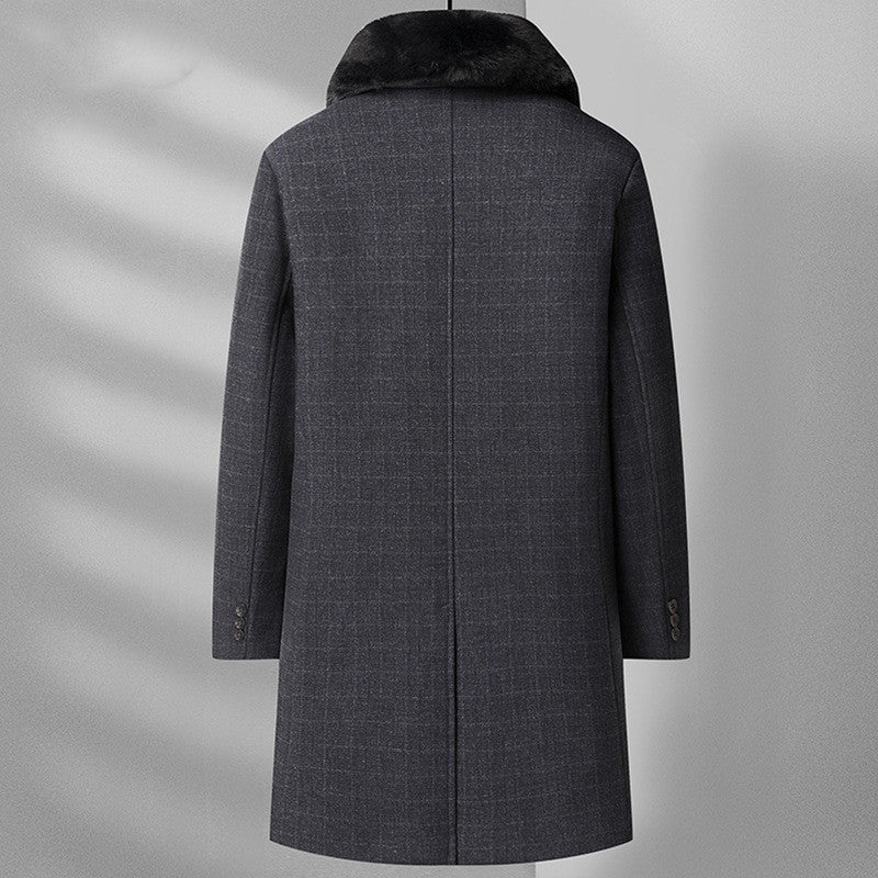 Warm Men's Wool Overcoat - Knee Length Plaid, Faux Fur 3D Changing Face Moving Picture Frame - Tophatter Daily Deals