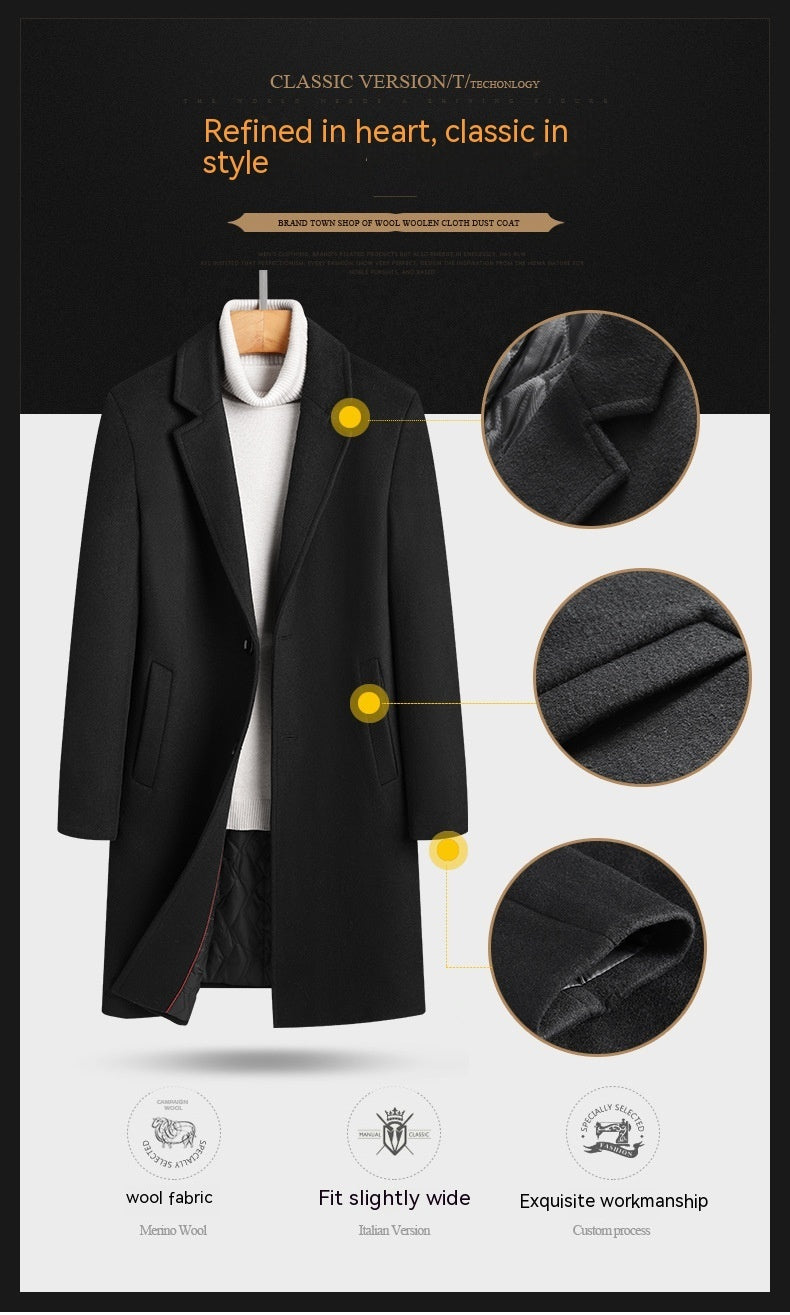 Warm Classic Men's Long Wool Coat - Slim, Wool, Winter 3D Changing Face Moving Picture Frame - Tophatter Daily Deals