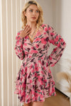 Printed Surplice Balloon Sleeve Mini Dress Casual Dresses - Tophatter Daily Deals