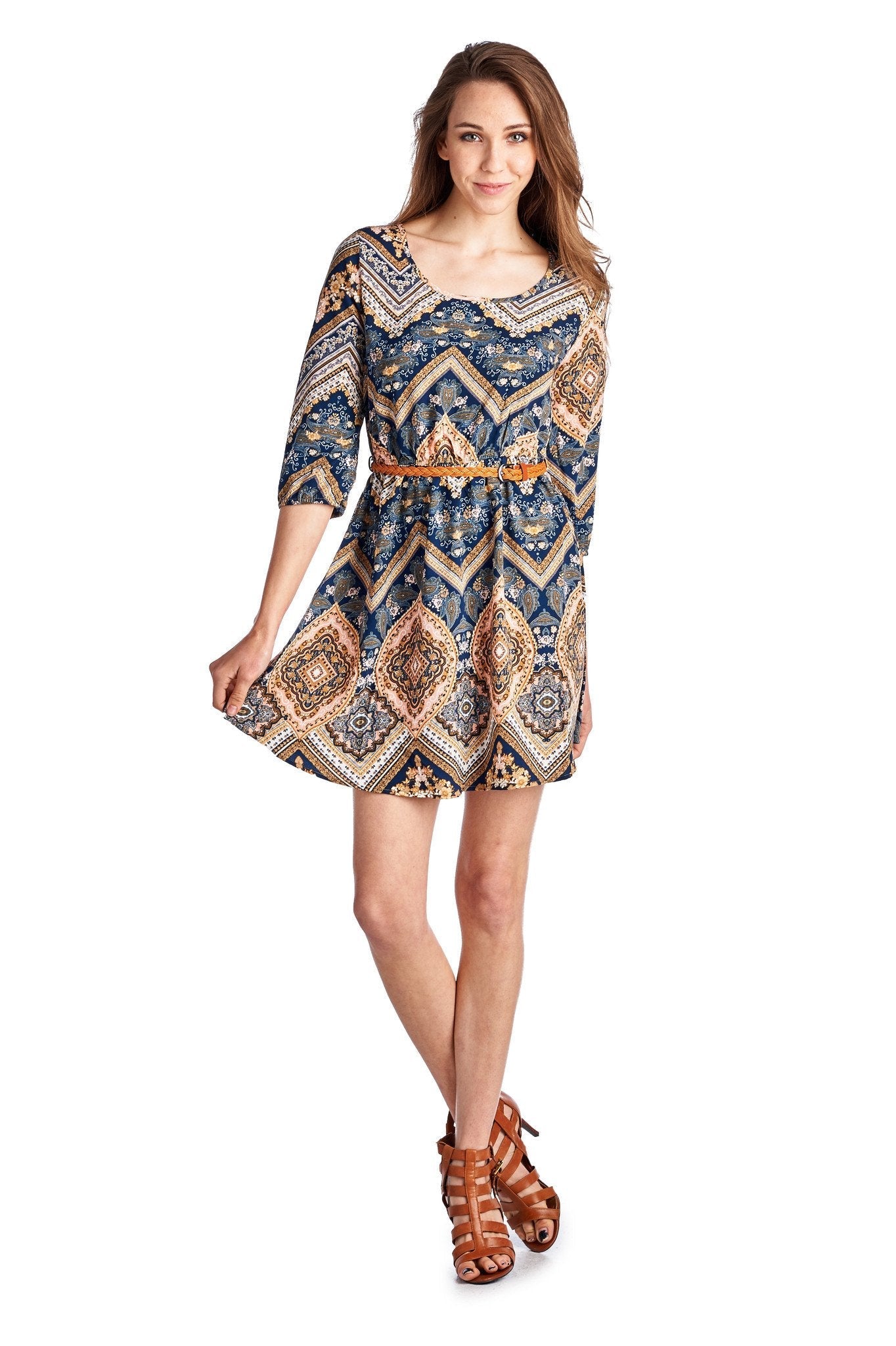 Women's Belted Tunic Dress Navy Combo Dresses / Mini - Tophatter Daily Deals