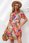 Floral Notched Neck Short Sleeve Dress Casual Dresses - Tophatter Daily Deals