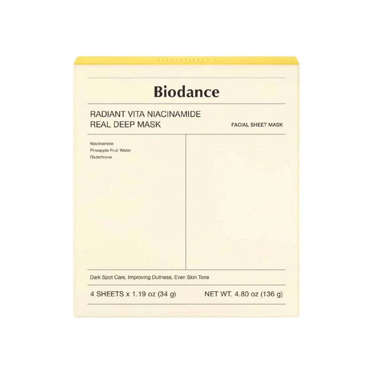 Biodance Radiant Vita Niacinamide Sheet Face Mask 4pcs Sachets Default Title - Tophatter Daily Deals