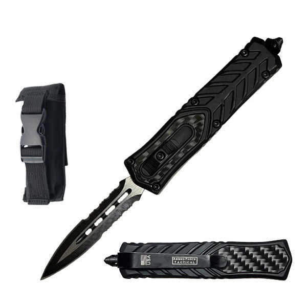 7" Dagger Point Serrated Blade Carbon Fiber OTF Knife - TOPHATTER'S ARMORY DEALS Collectible Weapons - Tophatter Daily Deals