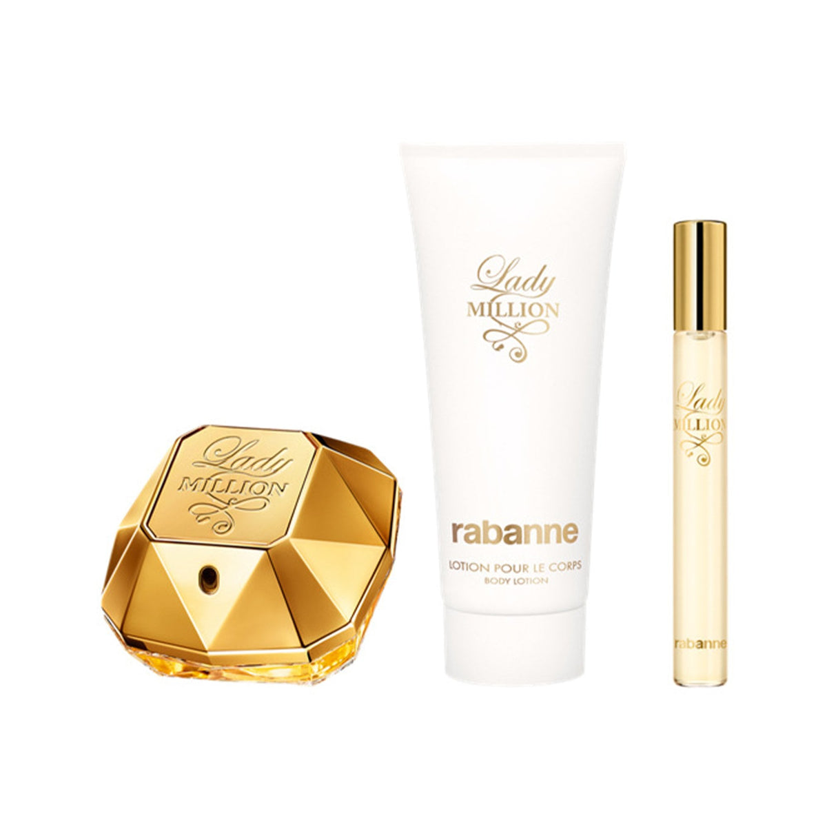 Rabanne Lady Million Eau De Parfum 50ml & Travel Spray 10ml & Body Lotion 100ml Gift Set