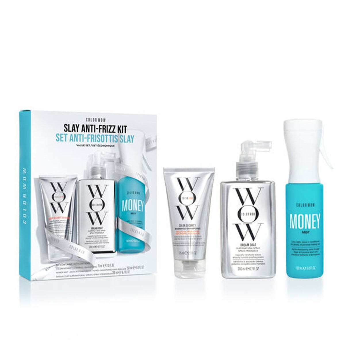 COLOR WOW Slay Anti-Frizz Colour Security Shampoo 75ml & Dream Coat 200ml & Leave In 150ml Gift Set - Tophatter Daily Deals