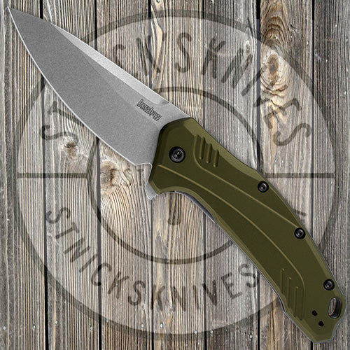 Kershaw - Link - Drop Point - Olive Green Aluminum Handle - CPM-20CV Blade - 1776OLSW Spring-Assisted - Tophatter Daily Deals