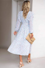 Surplice Neck Balloon Sleeve Midi Dress Casual Dresses - Tophatter Daily Deals